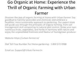 Go Organic at Home: Experience the Thrill of Organic Farming with Urban Farmer