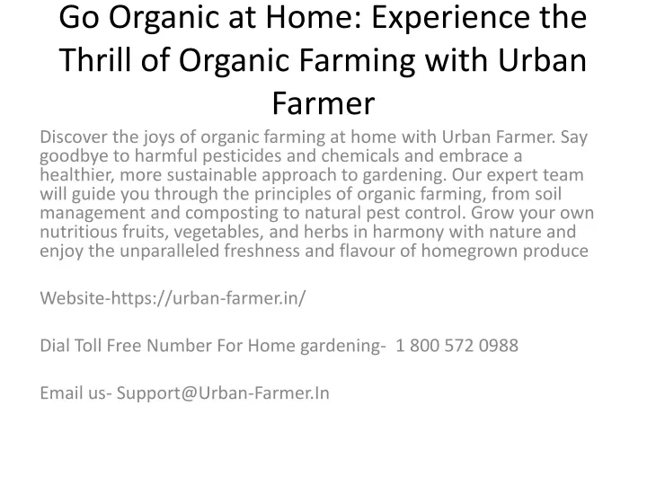 go organic at home experience the thrill of organic farming with urban farmer