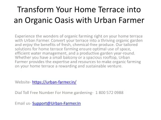 Transform Your Home Terrace into an Organic Oasis with Urban Farmer