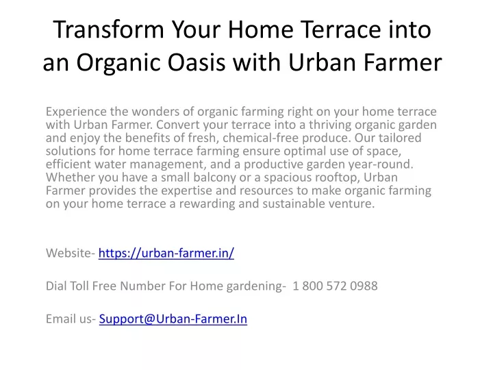 transform your home terrace into an organic oasis with urban farmer