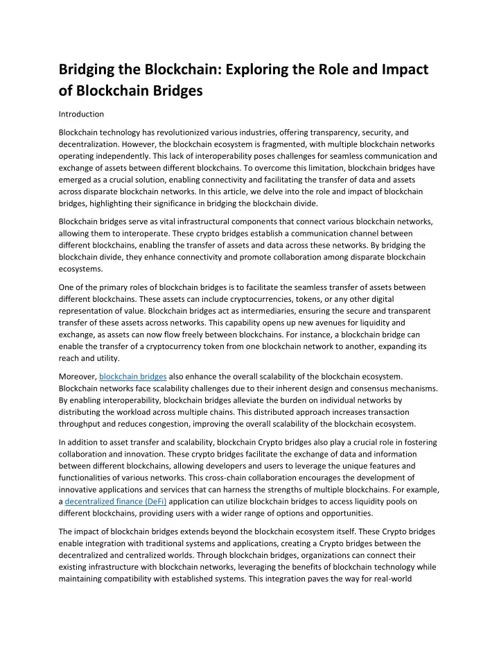 bridging the blockchain exploring the role