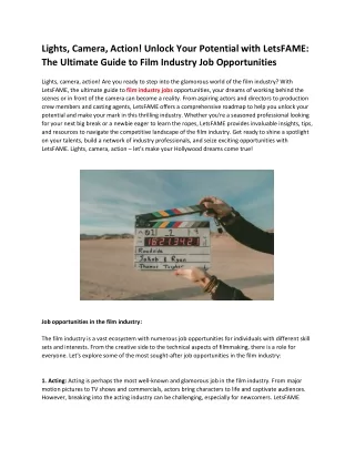 film industry jobs | casting network Websites | film industry careers