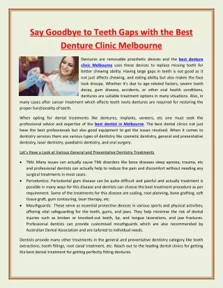Say Goodbye to Teeth Gaps with the Best Denture Clinic Melbourne