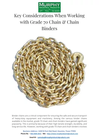 Key Considerations When Working with Grade 70 Chain & Chain Binders