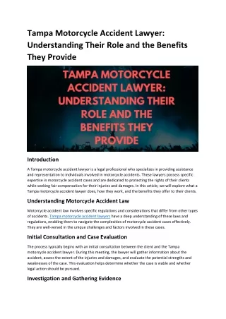 Tampa Motorcycle Accident Lawyer: Understanding Their Role and the Benefits They