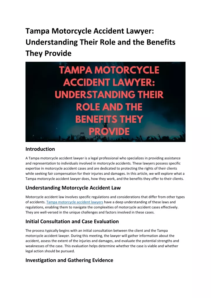 tampa motorcycle accident lawyer understanding