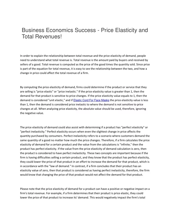 business economics success price elasticity