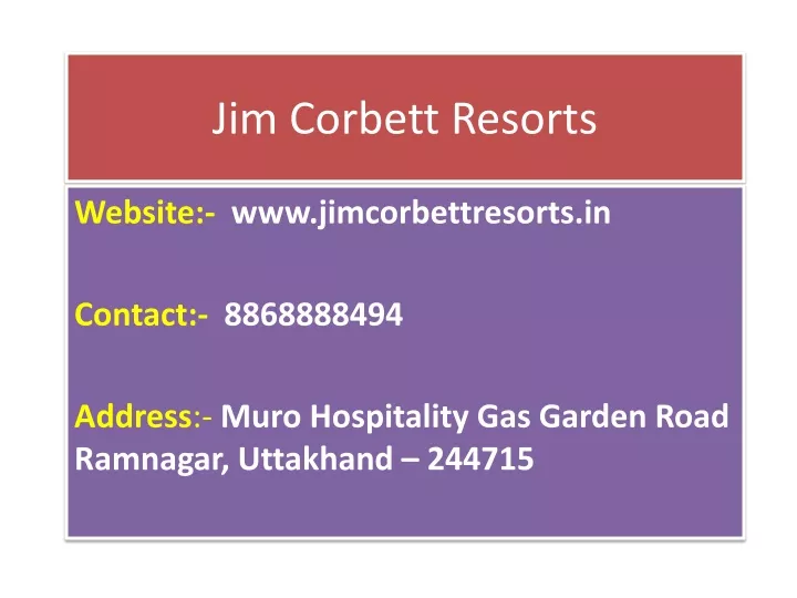 jim corbett resorts