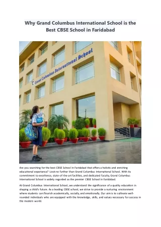 Why Grand Columbus International School is the Best CBSE School in Faridabad ?