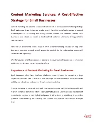 Content Marketing Services A Cost-Effective Strategy for Small Businesses