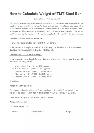 How to Calculate Weight of TMT Steel Bar