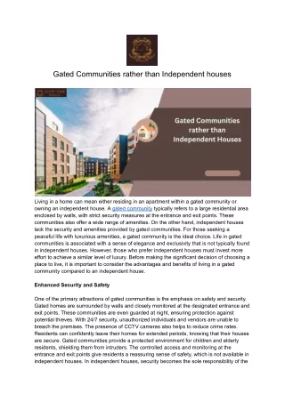 Gated Communities rather than Independent houses | Good Time Builders