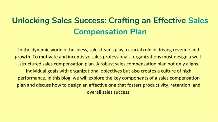unlocking sales success crafting an effective sales compensation plan