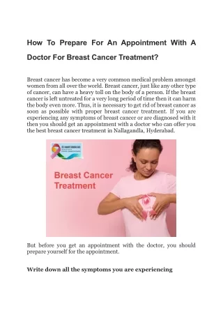 How To Prepare For An Appointment With A Doctor For Breast Cancer Treatment?