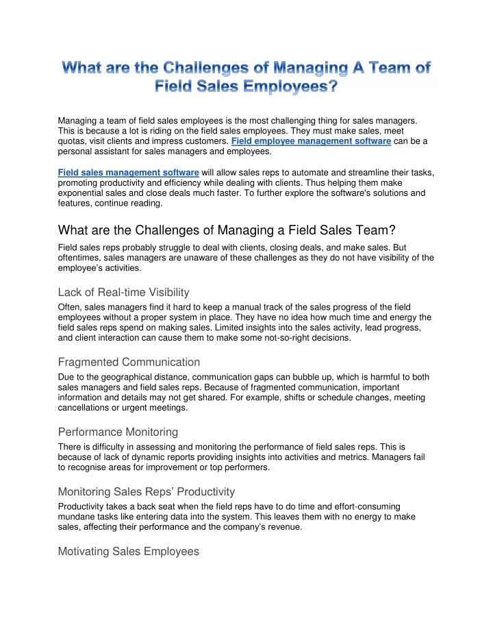 managing a team of field sales employees