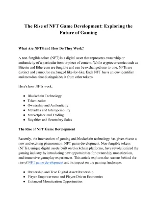 The Rise of NFT Game Development_ Exploring the Future of Gaming