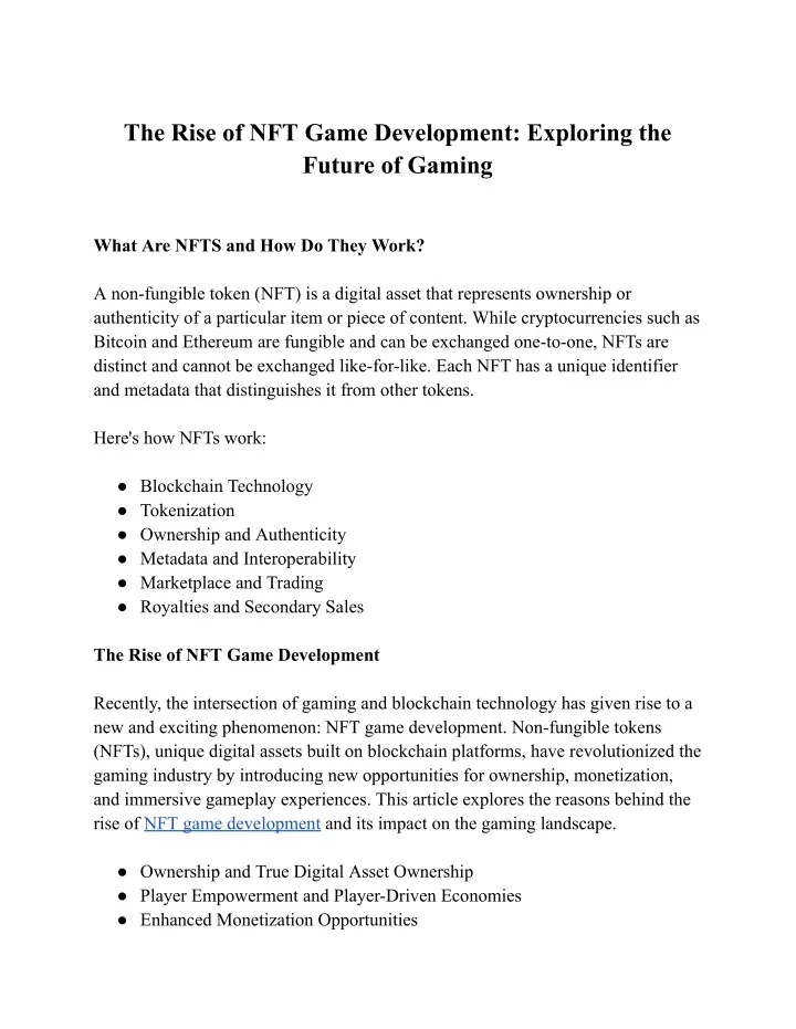 the rise of nft game development exploring