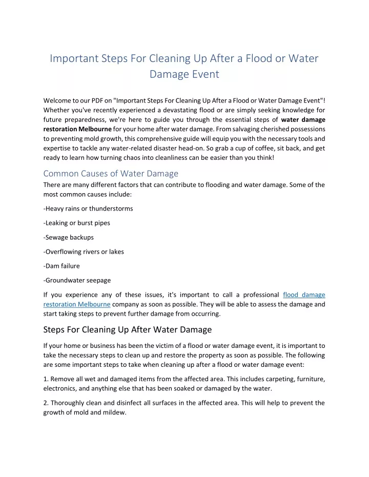important steps for cleaning up after a flood
