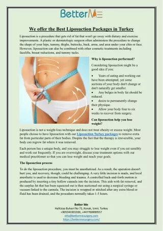 We offer the Best Liposuction Packages in Turkey