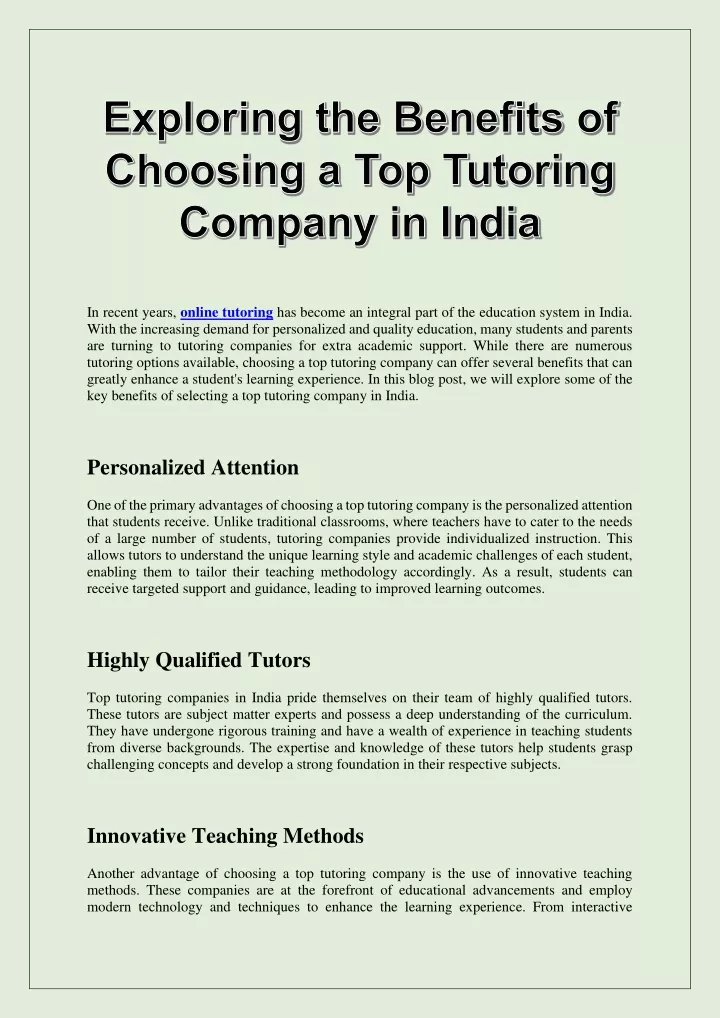 in recent years online tutoring has become