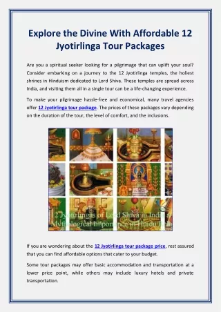 Explore the Divine with Affordable 12 Jyotirlinga Tour Packages