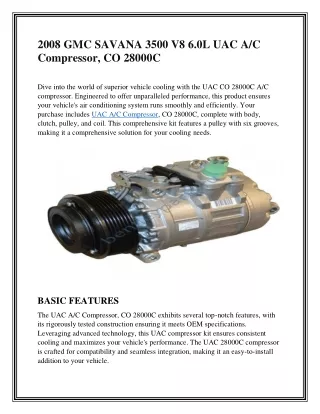 2008 GMC SAVANA 3500 V8 6.0L UAC AC Compressor, CO 28000C