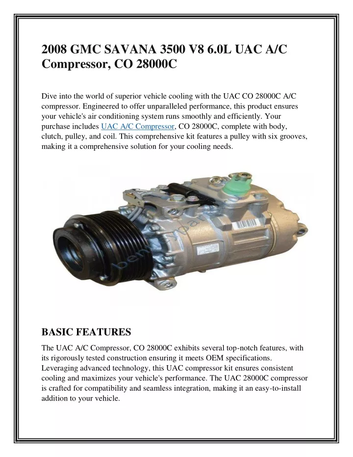 2008 gmc savana 3500 v8 6 0l uac a c compressor