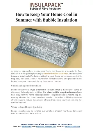 How to Keep Your Home Cool in Summer with Bubble Insulation