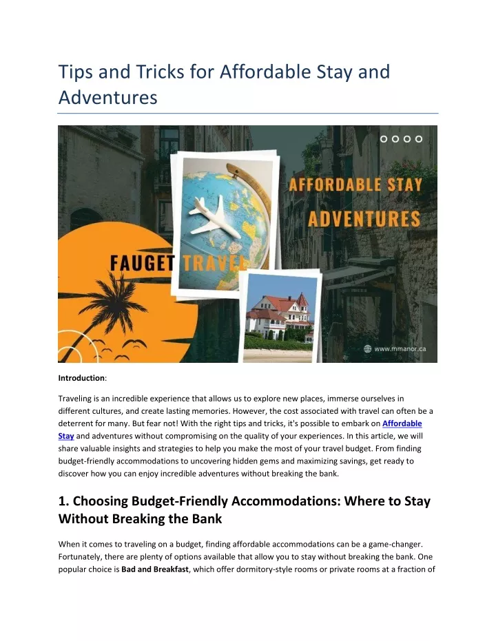 tips and tricks for affordable stay and adventures