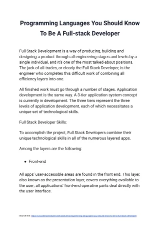 Programming Languages You Should Know To Be A Full-stack Developer