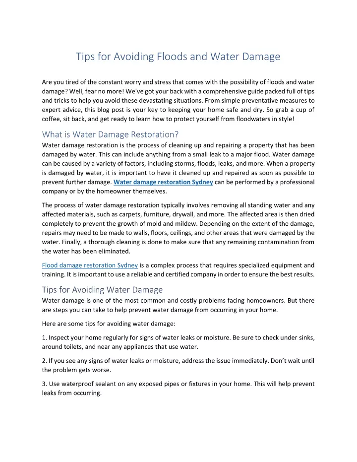 tips for avoiding floods and water damage