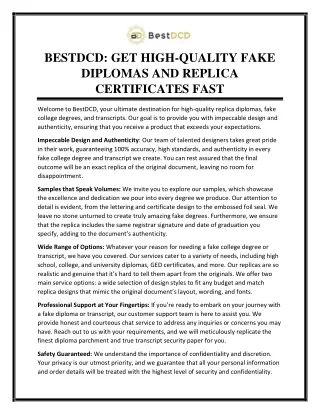 BESTDCD - GET HIGH-QUALITY FAKE DIPLOMAS AND REPLICA CERTIFICATES FAST
