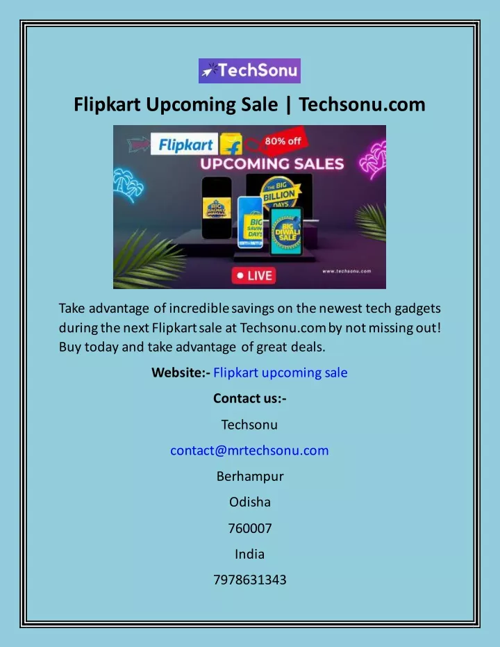 flipkart upcoming sale techsonu com