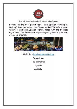 Spanish tapas and paella Onsite catering Sydney