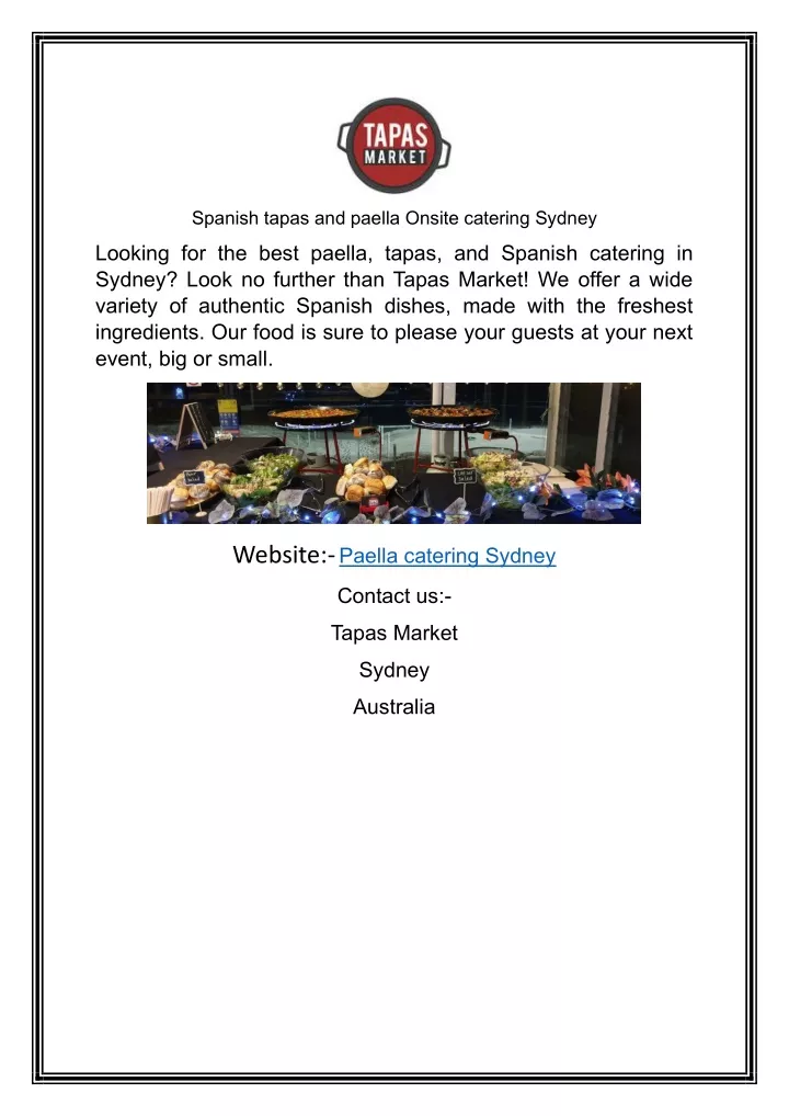 spanish tapas and paella onsite catering sydney
