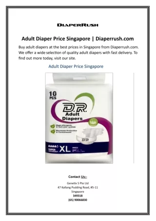 Adult Diaper Price Singapore | Diaperrush.com
