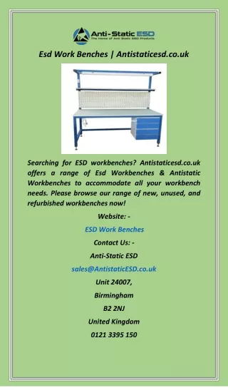 Esd Work Benches  Antistaticesd.co.uk