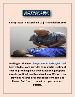Chiropractor In Bakersfield Ca | Activelifedocs.com