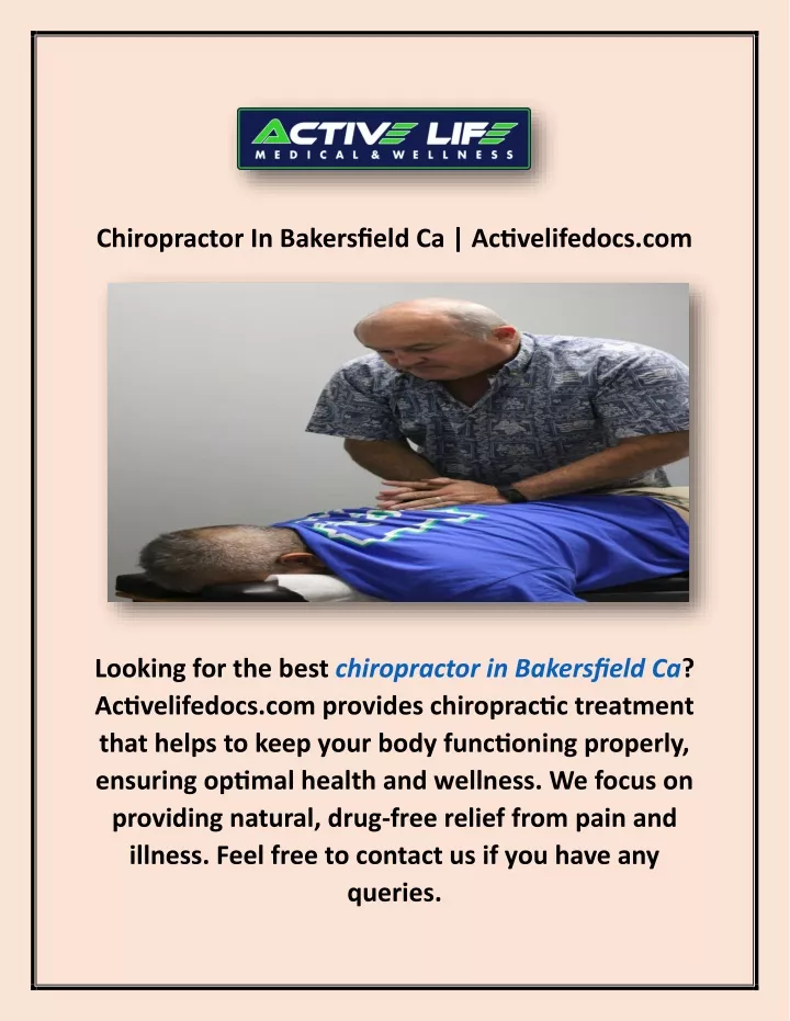 chiropractor in bakersfield ca activelifedocs com