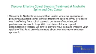 Discover Effective Spinal Stenosis Treatment at Nashville Spine and Disc Center