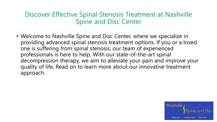 discover effective spinal stenosis treatment at nashville spine and disc center
