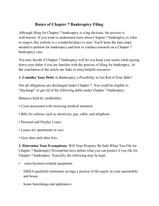 basics of chapter 7 bankruptcy filing