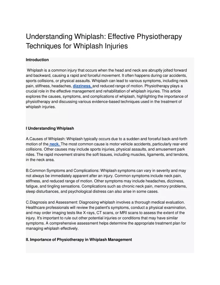 understanding whiplash effective physiotherapy
