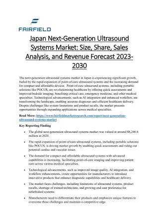 Japan Next-Generation Ultrasound Systems Market Size, Share, Sales Analysis, and Revenue Forecast 2023-2030