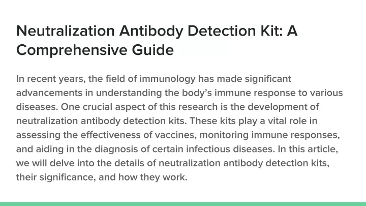 neutralization antibody detection kit a comprehensive guide