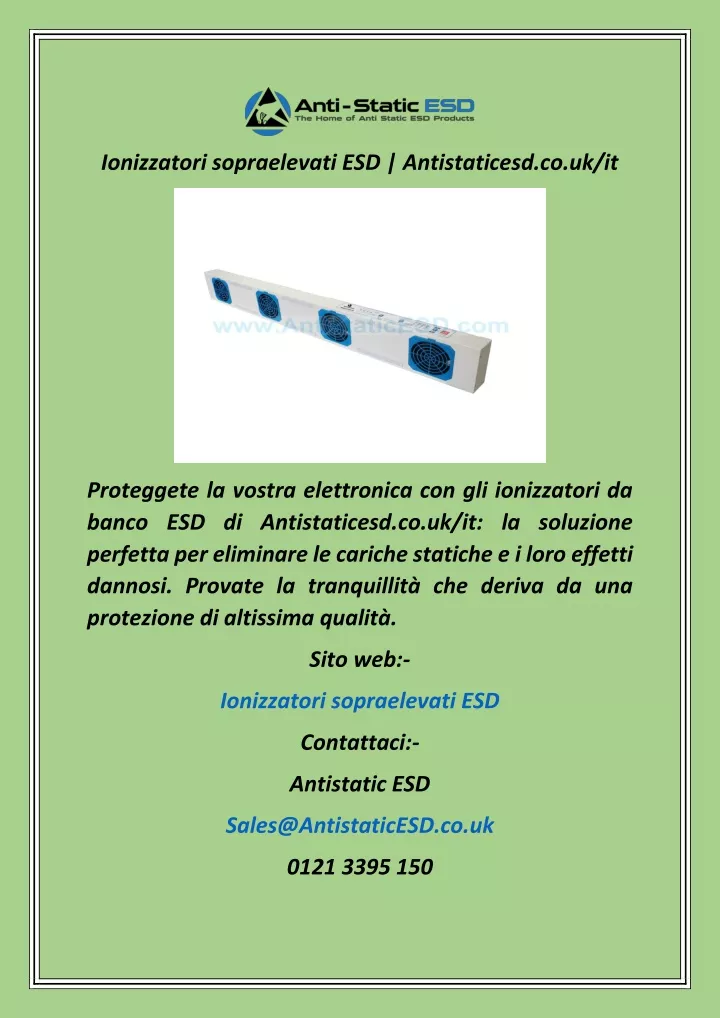 ionizzatori sopraelevati esd antistaticesd