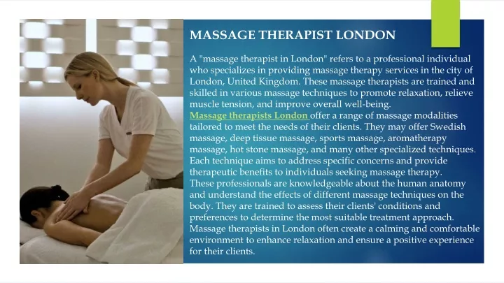 massage therapist london