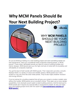Why MCM Panels Should Be Your Next Building Project
