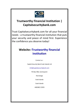 Trustworthy Financial Institution  Capitalsecuritybank.com