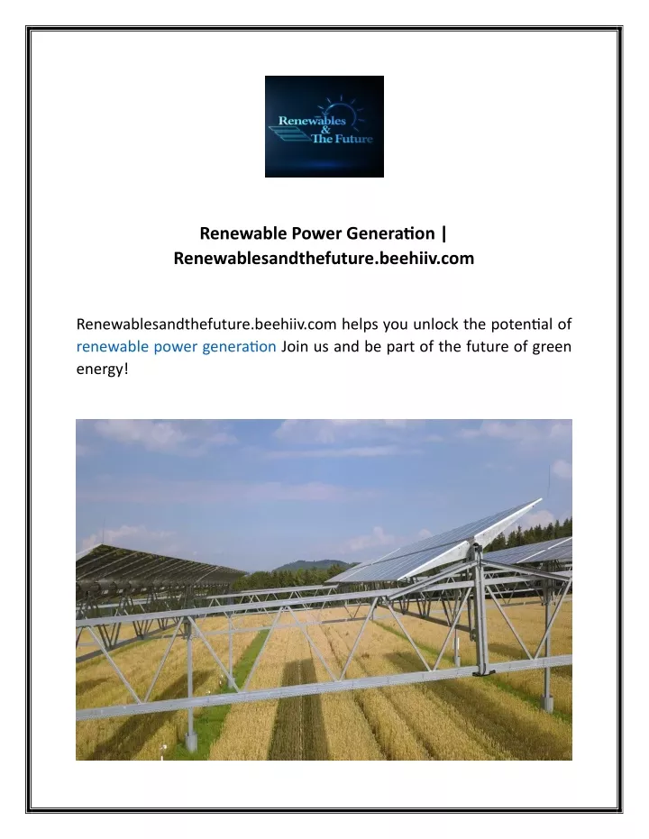 renewable power generation renewablesandthefuture